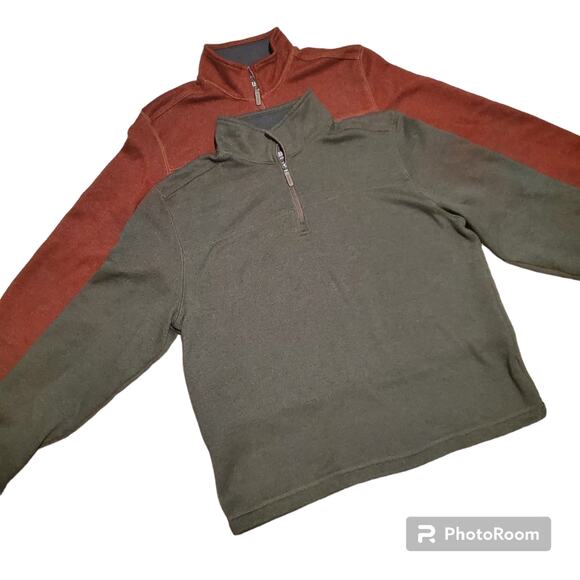 BASS men's quarter zip pullovers Set of 2 Hunter Green and Brick Red Small. XXL - Picture 1 of 5